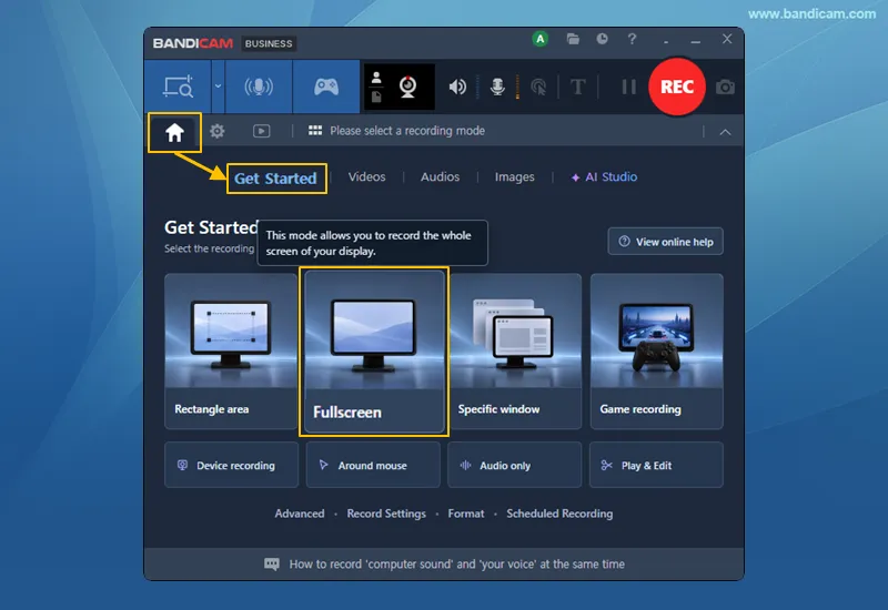 Select Fullscreen mode