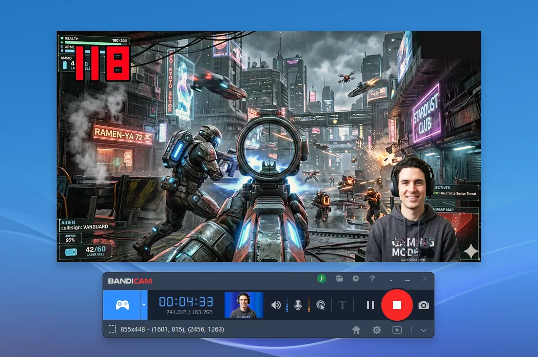 High-quality game and webcam recording