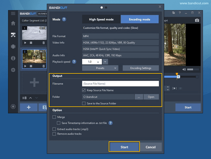 output settings, conversion