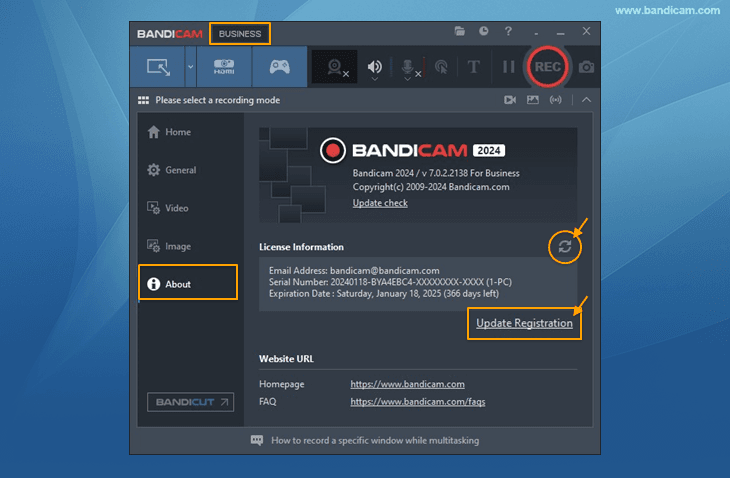Bandicam, license information update, refresh
