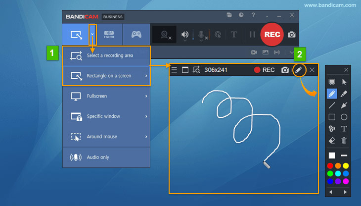 Bandicam, rectangle screen recording