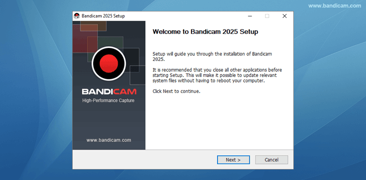 Bandicam setup - Welcome