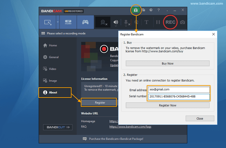 Register Bandicam