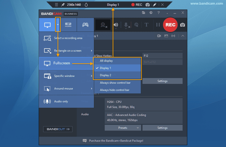 Bandicam Fullscreen mode - record entire computer screen