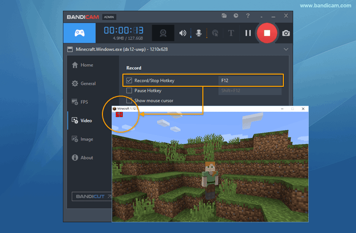 Record and Stop button - Hotkey F12