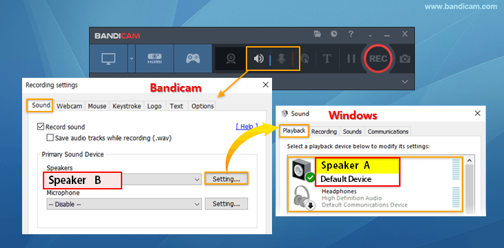 Bandicam, sound settings