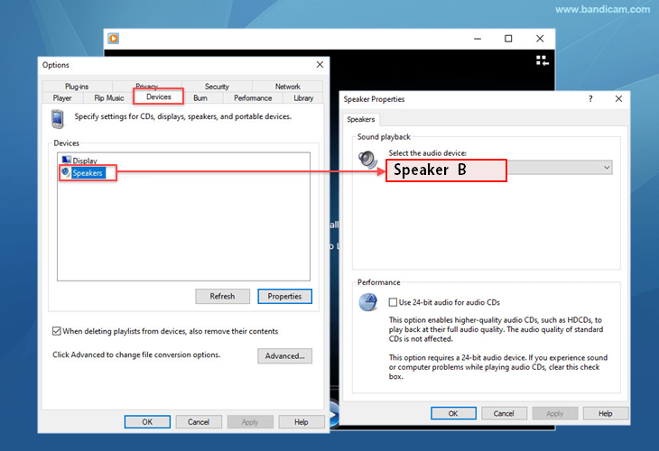 Windows Media Player speaker settings