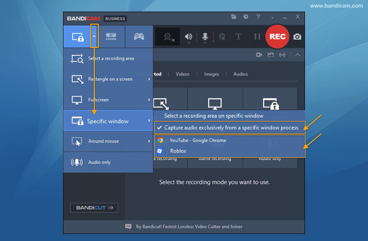 Bandicam, record a specific window