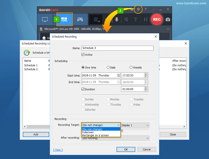 How to schedule a webcam recording
