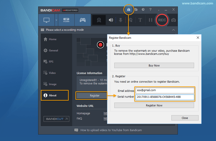 Bandicam Serial Registration