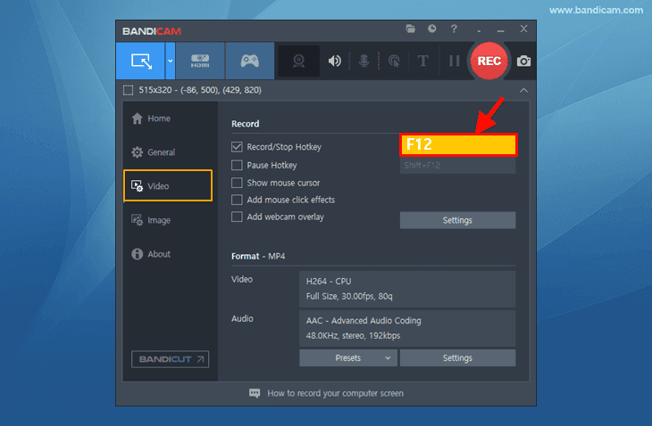 Change the record hotkey