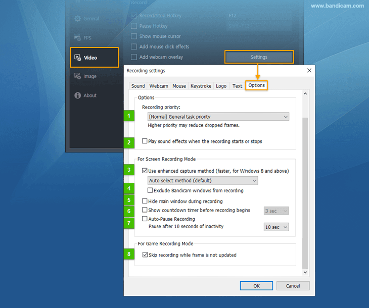 recording priority, dropped frames