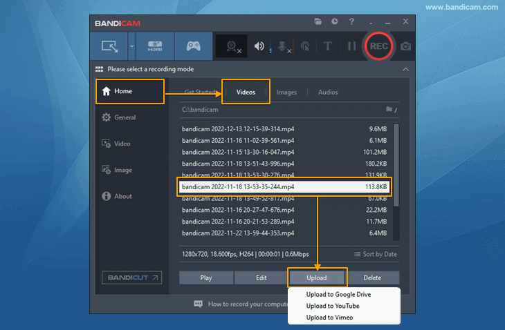 google drive upload, Bandicam video uploader