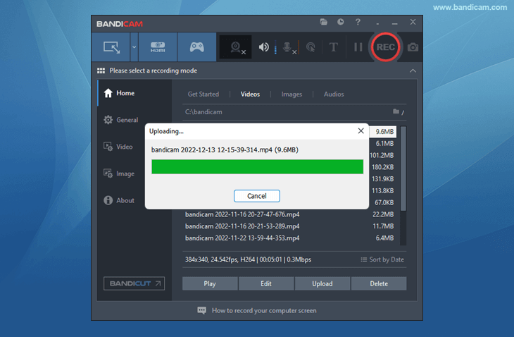 upload videos to google drive, Bandicam video uploader