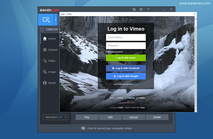 Bandicam, Vimeo sign up