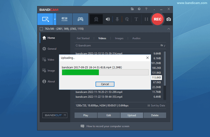 Bandicam, Video uploading