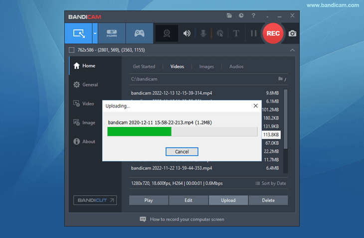 Bandicam, Video uploading