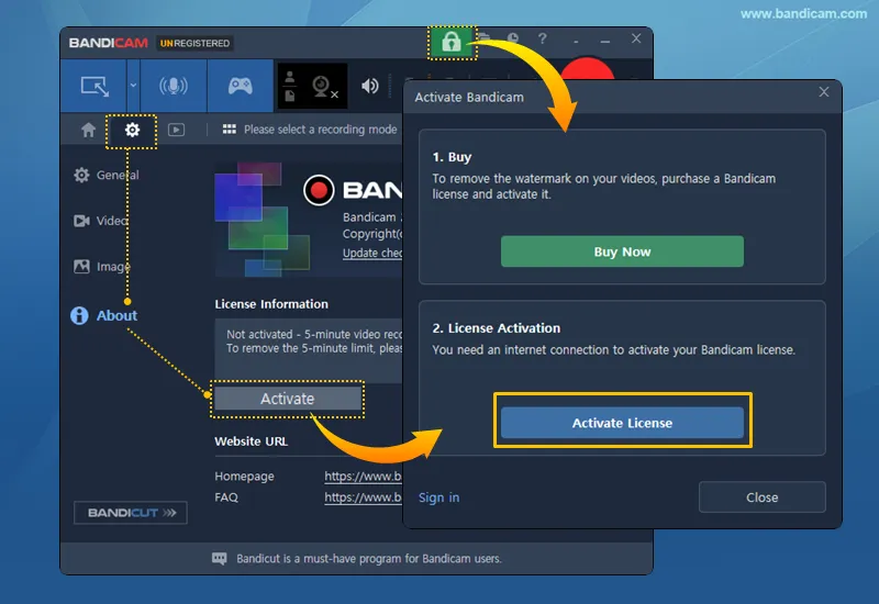 Open Bandicam license activation
