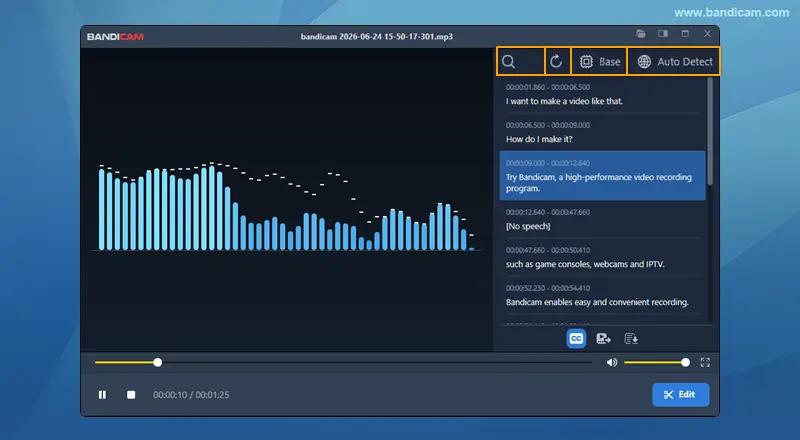 Bandicam transcript controls
