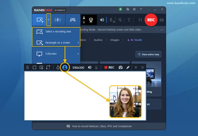 Thêm lớp phủ webcam ở chế độ Vùng chữ nhật