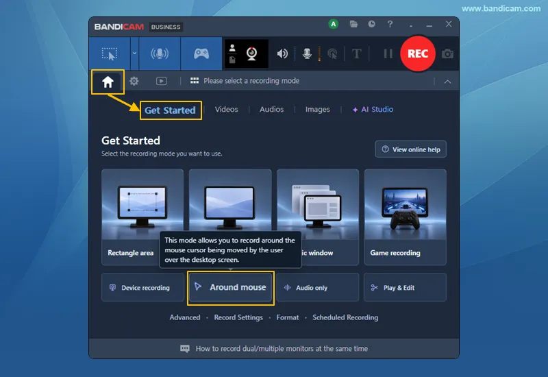 Around mouse mode in Get Started