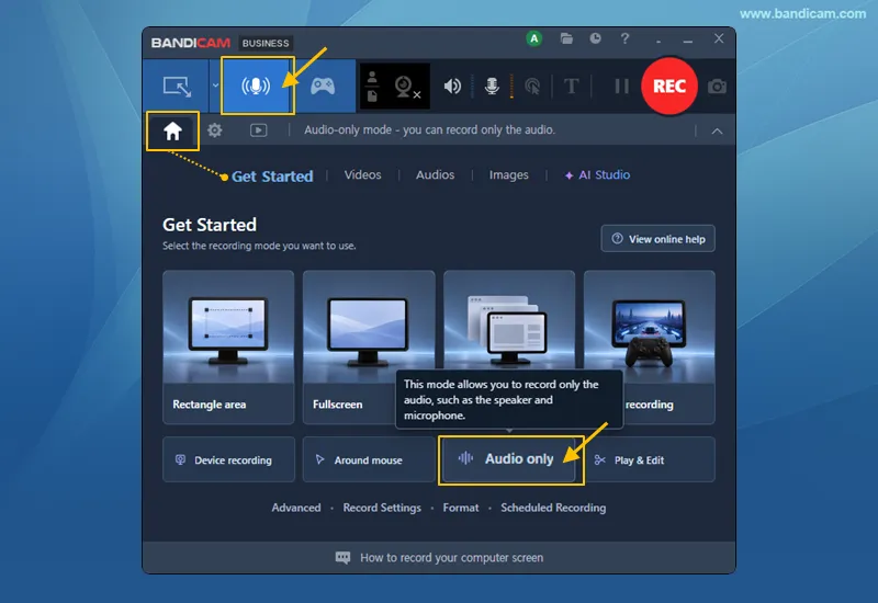Choose Audio-only Recording mode