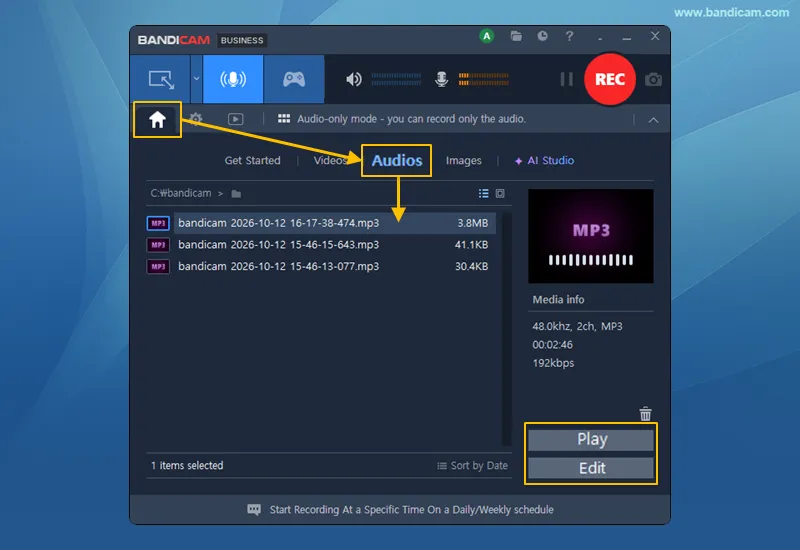 Recorded audio files in Home Audios