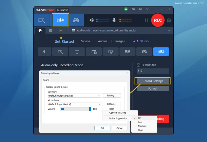 Speaker and microphone settings