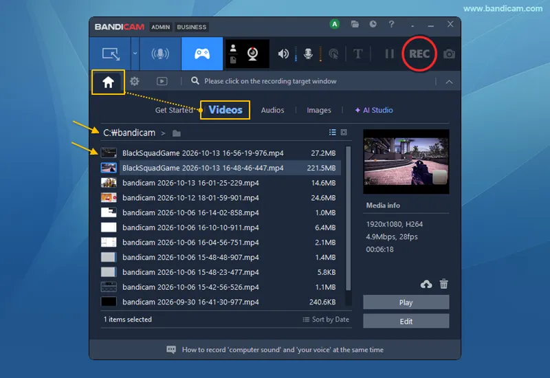 Recorded gameplay videos in Home Videos