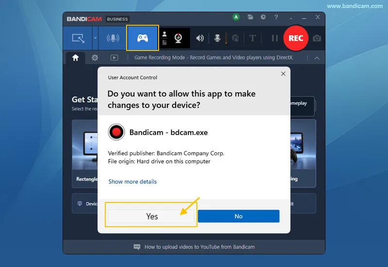 Allow Bandicam administrator privileges