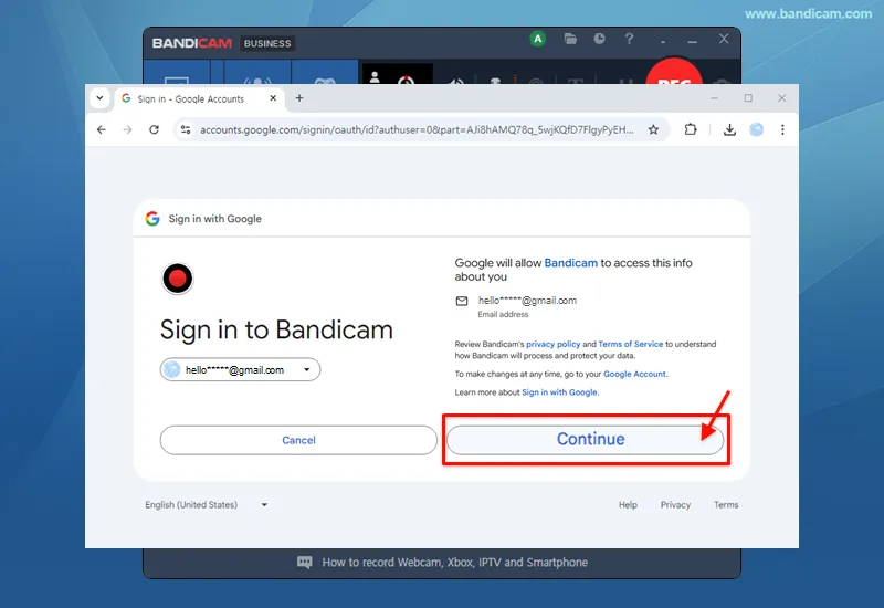 Connect Bandicam to Google