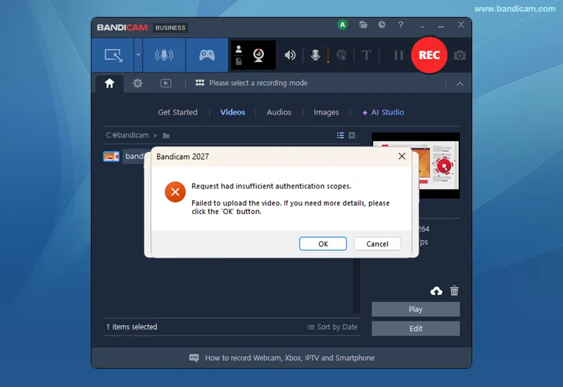 Google Drive upload authentication error