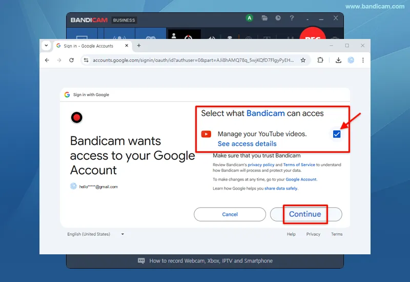 Allow Bandicam YouTube access