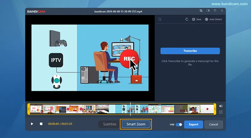 Bandicam Smart Zoom workflow