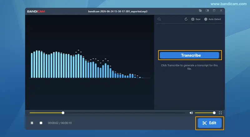 Bandicam trimmed audio
