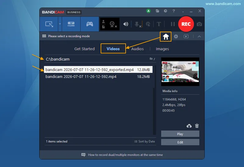 Bandicam exported video file