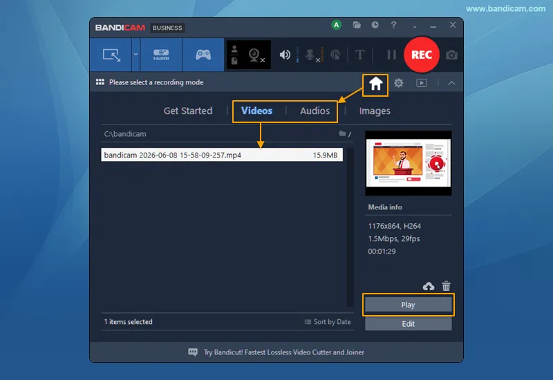 Bandicam output video list