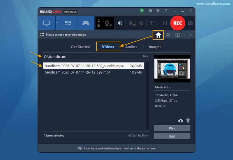 Bandicam exported subtitled video file