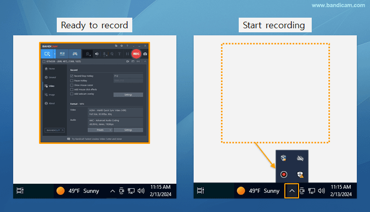 automatically hide the Bandicam window