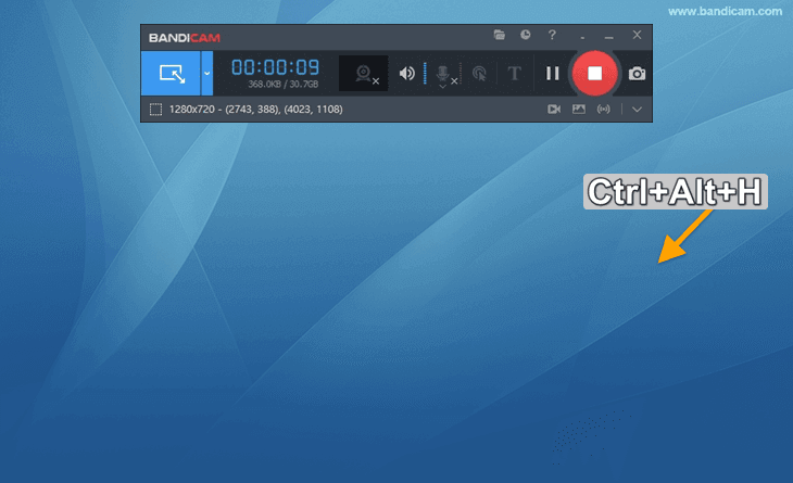 hide the recording area window