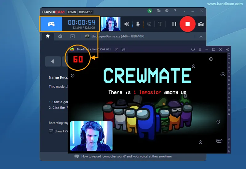 Record BlueStacks gameplay with a webcam overlay
