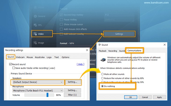 Windows settings for whatsapp recording