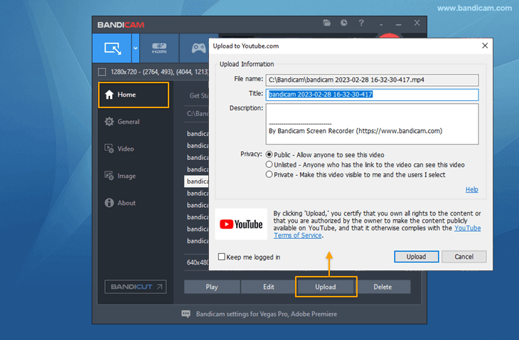 how to put a bandicam video on youtube