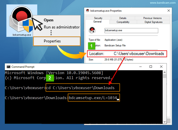 Bandicam, command-line, start Command Prompt