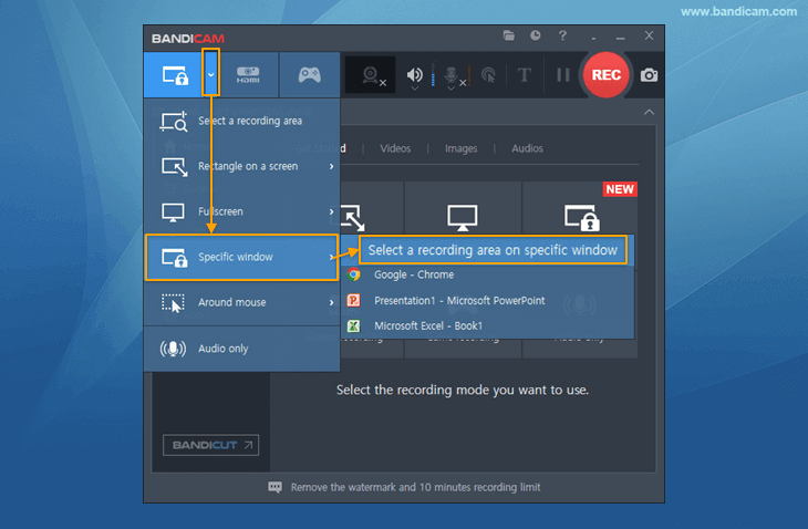 select a recording area on specific window