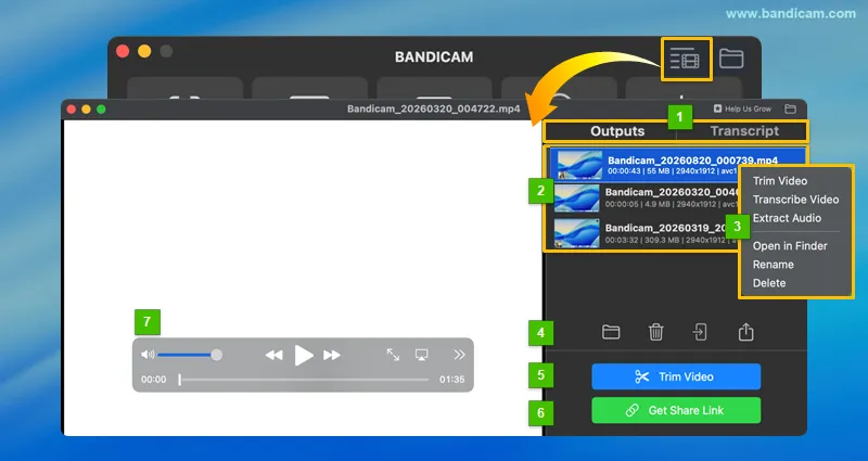 Output video list