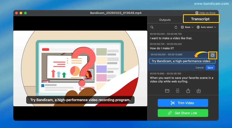 editar transcripción