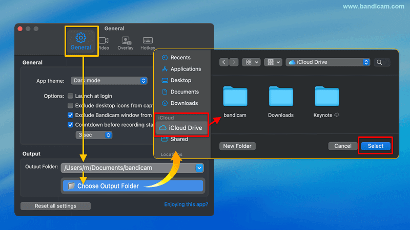 Ange iCloud som utdatamapp