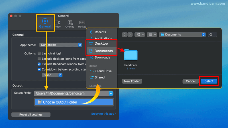 Ange utdatamapp till Skrivbord eller Dokument