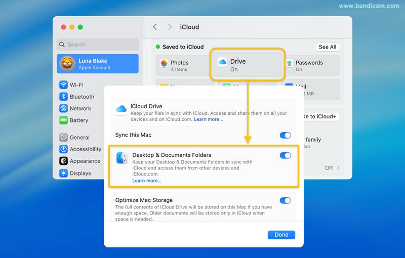 Aktivera iCloud-synkronisering för Skrivbord och Dokument